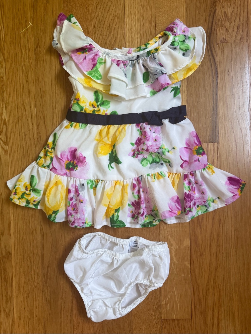 Janie and Jack floral ruffle dress with diaper cover size 3-6 months